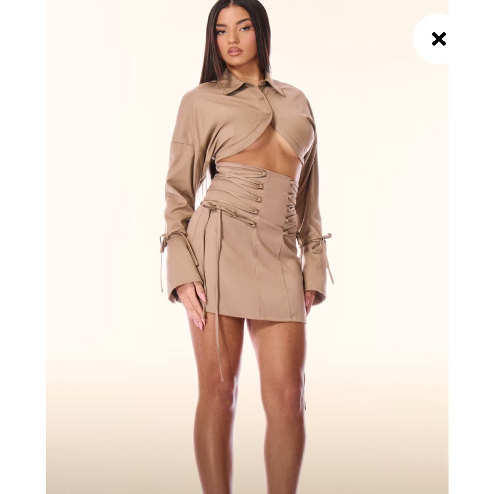 WOLFIE CINDY X PLT Label Light Brown Cropped Shirt & Skirt